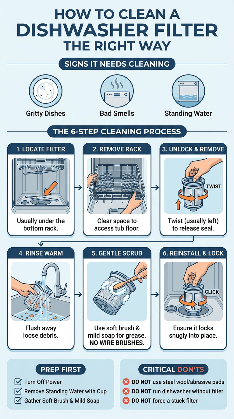 How to Clean a Dishwasher Filter the Right Way infographic