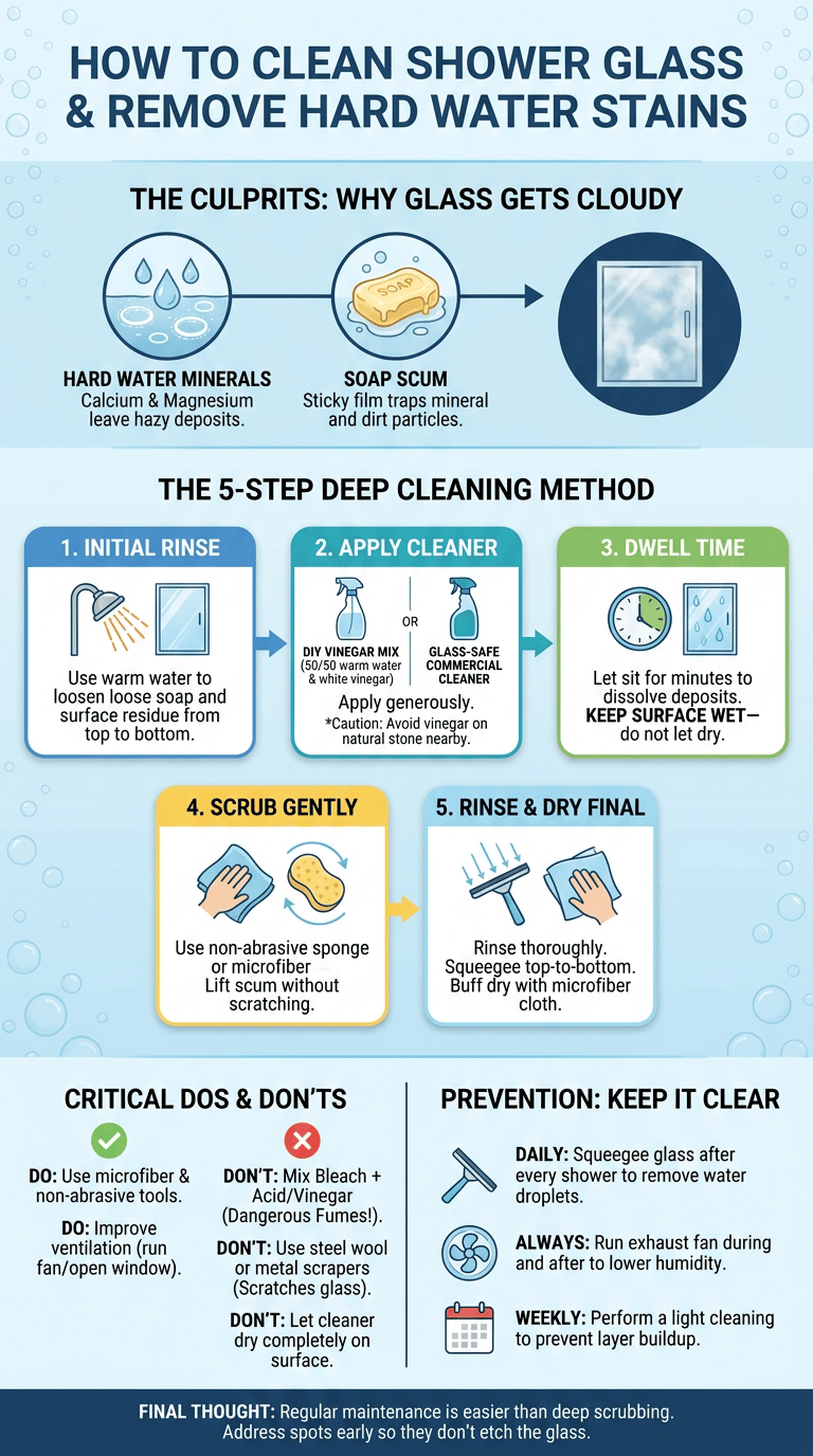 How to Clean Shower Glass and Remove Hard Water Stains infographic