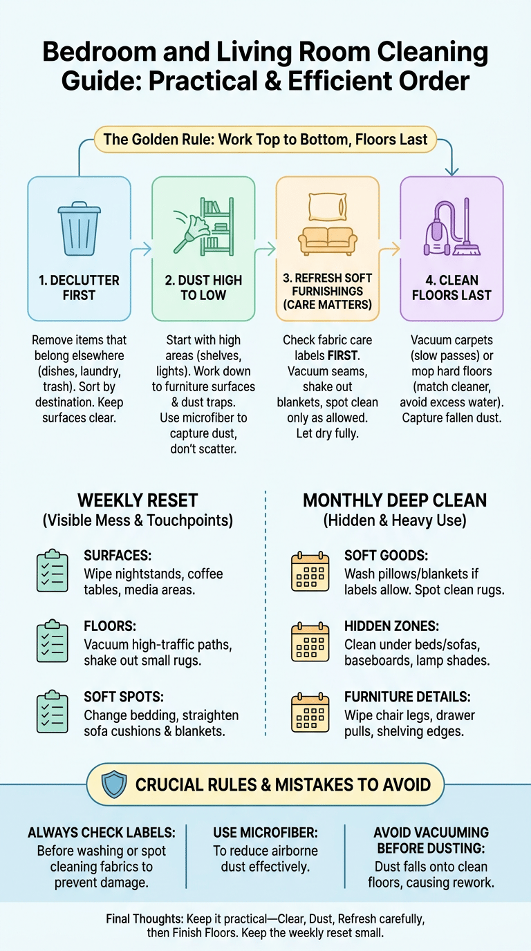 Bedroom and Living Room Cleaning Guide infographic