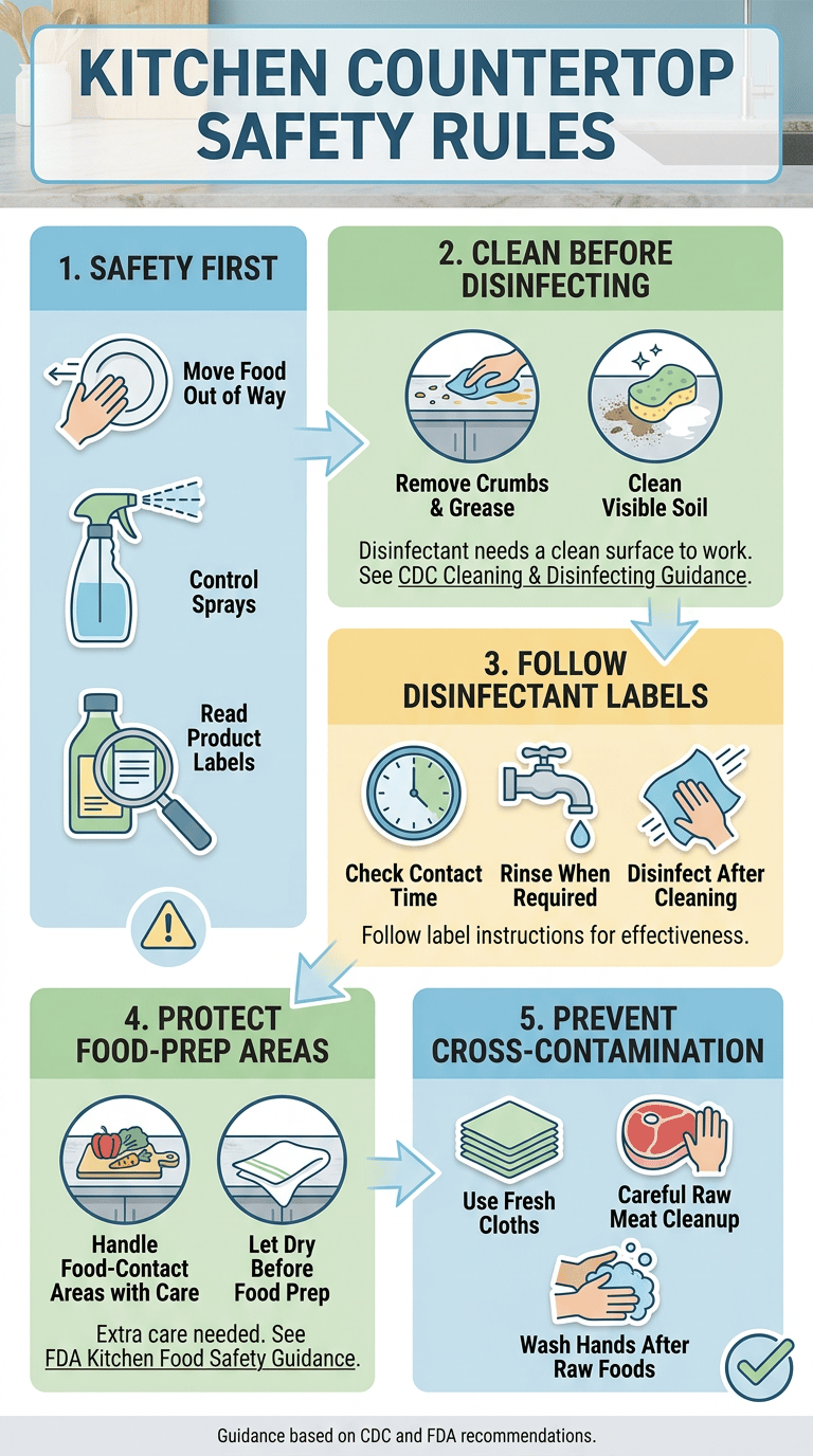 How to Clean Kitchen Countertops by Material section infographic
