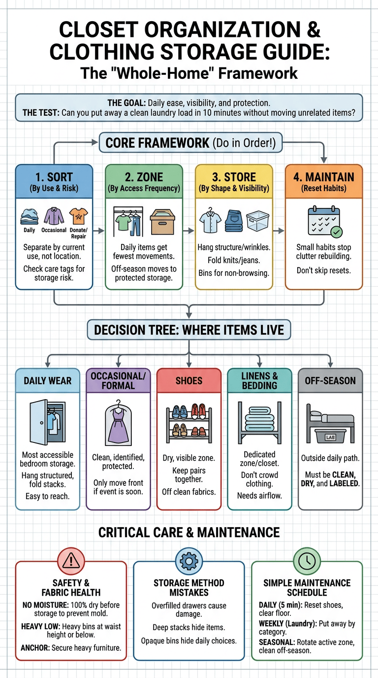 Closet Organization and Clothing Storage Guide infographic full article