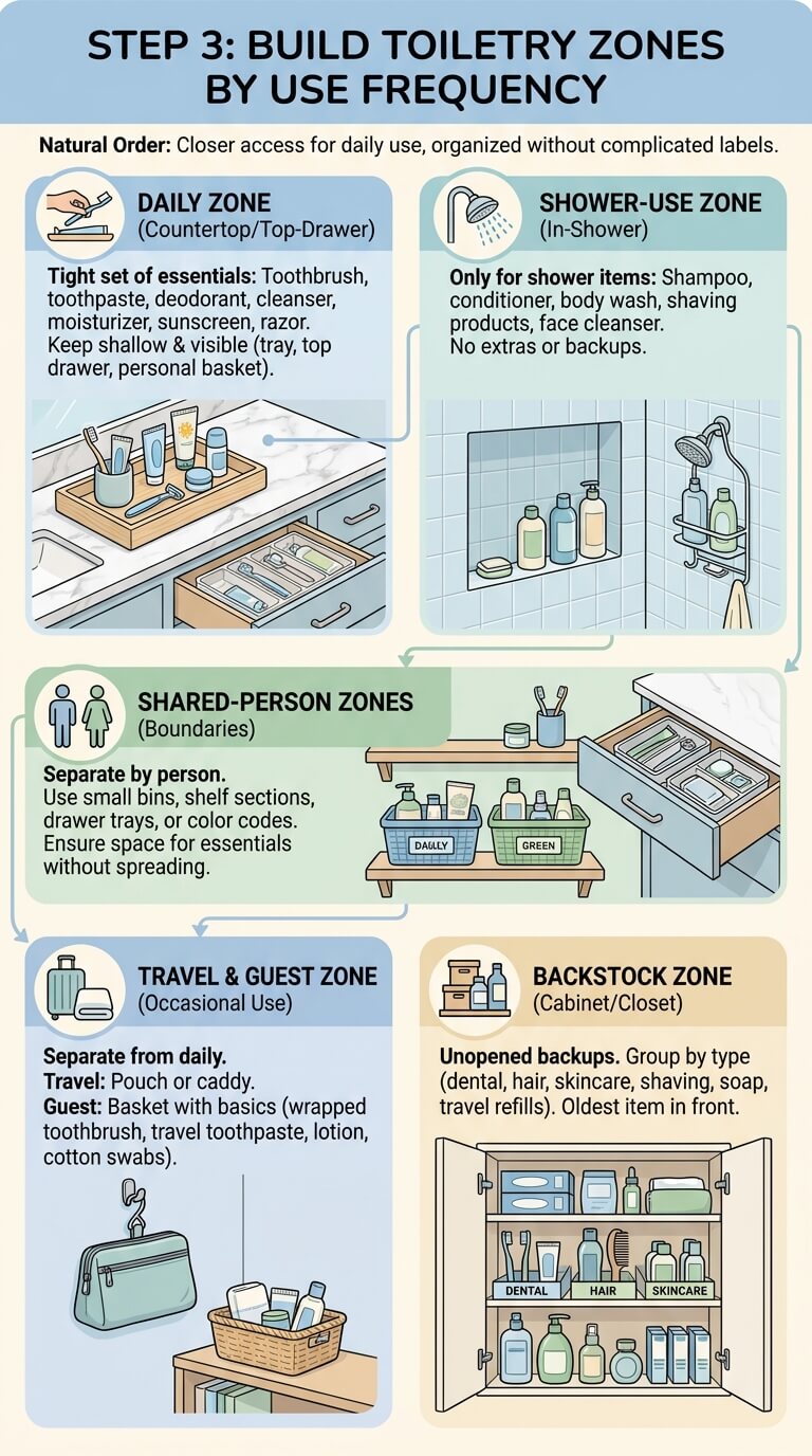 Build Toiletry Zones by Use Frequency