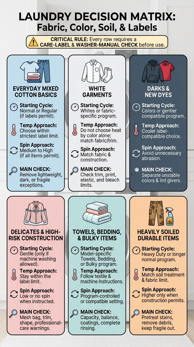 Fabric, Color, Soil, and Label Decision Matrix