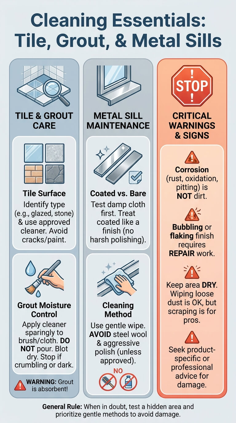 How to Clean Tile, Grout, and Metal Sills