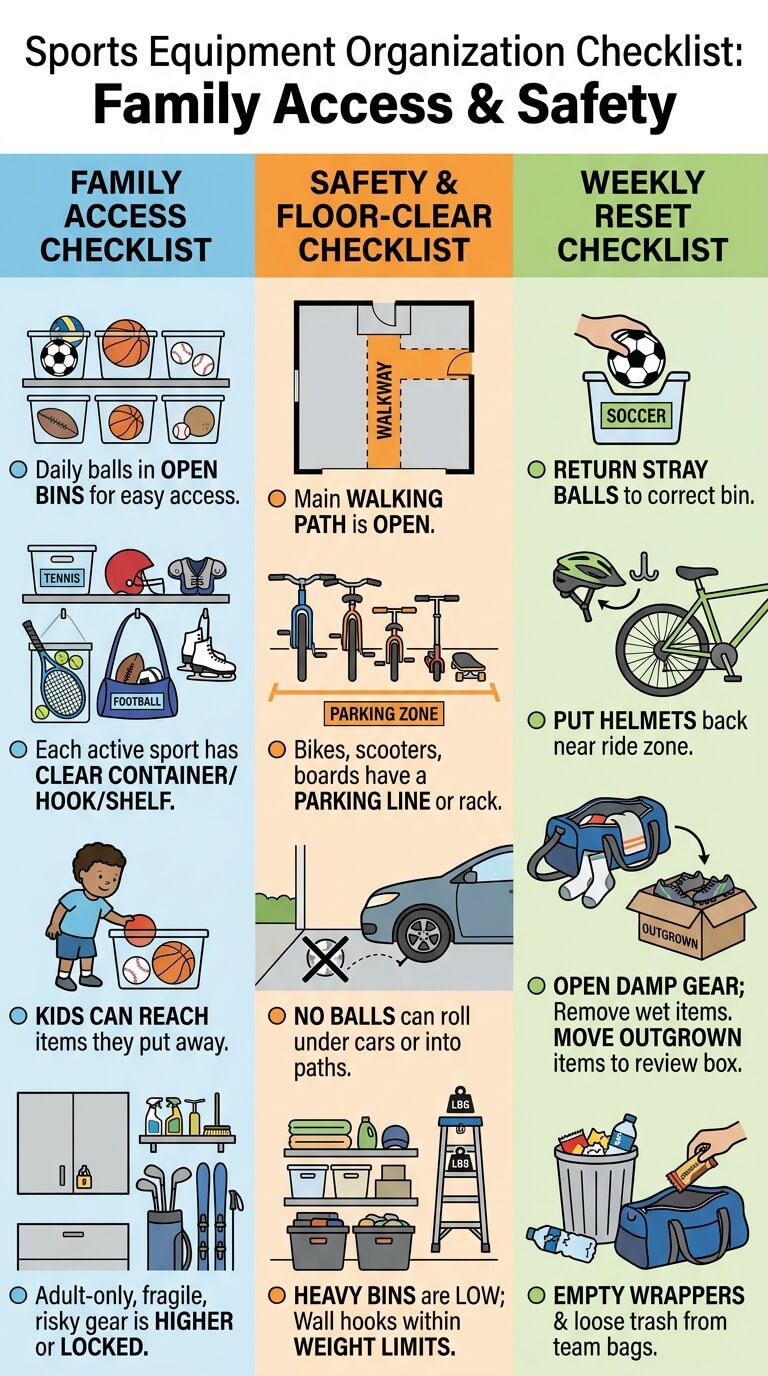 How to Organize Sports Equipment in Garage infographic full article