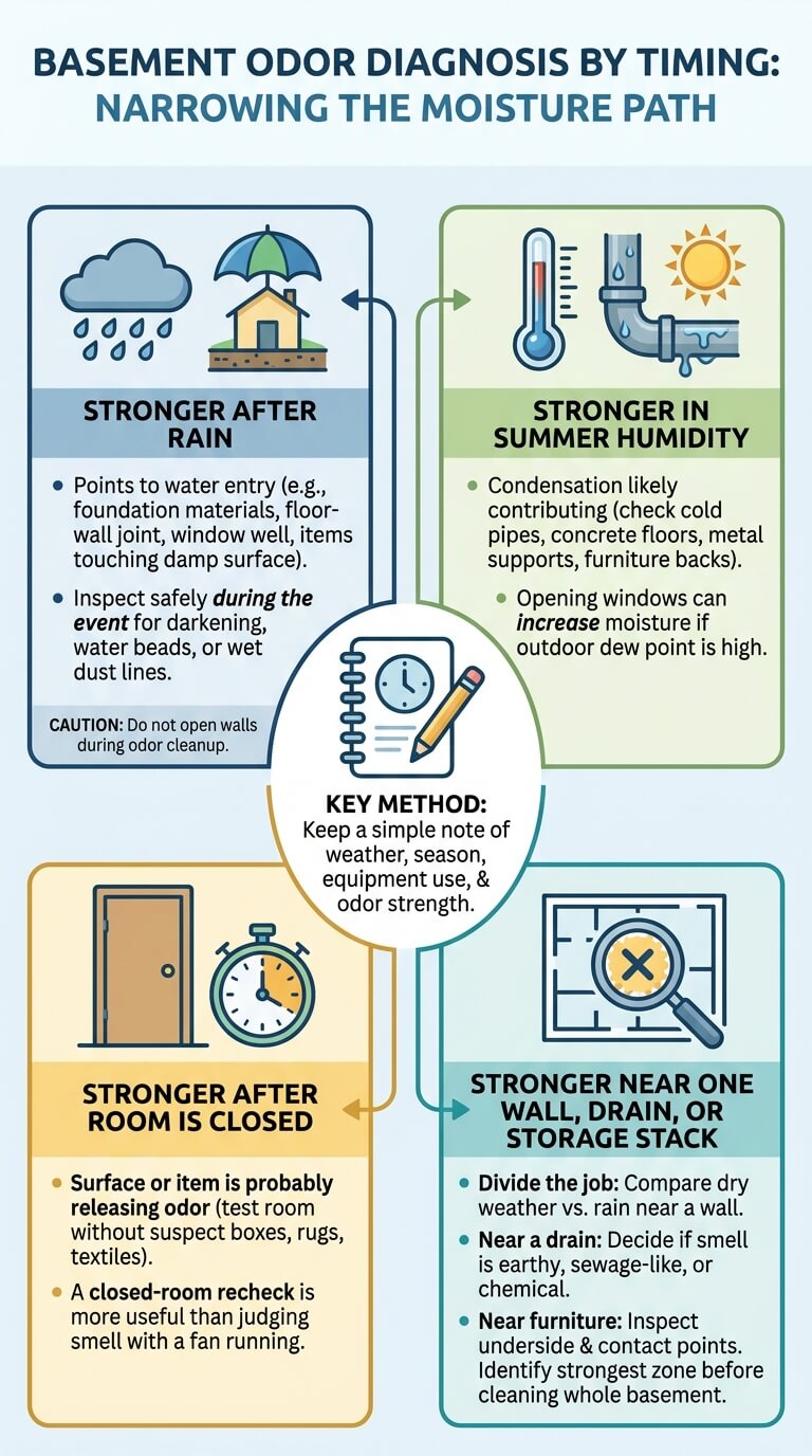 Basement Odor Diagnosis by Timing