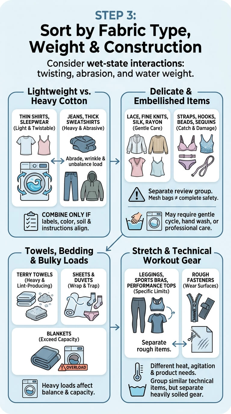 Step 3: Sort by Fabric Type, Weight, and Construction