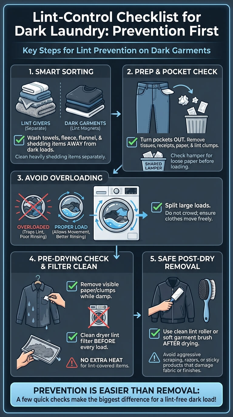 Lint-Control Checklist for Dark Laundry