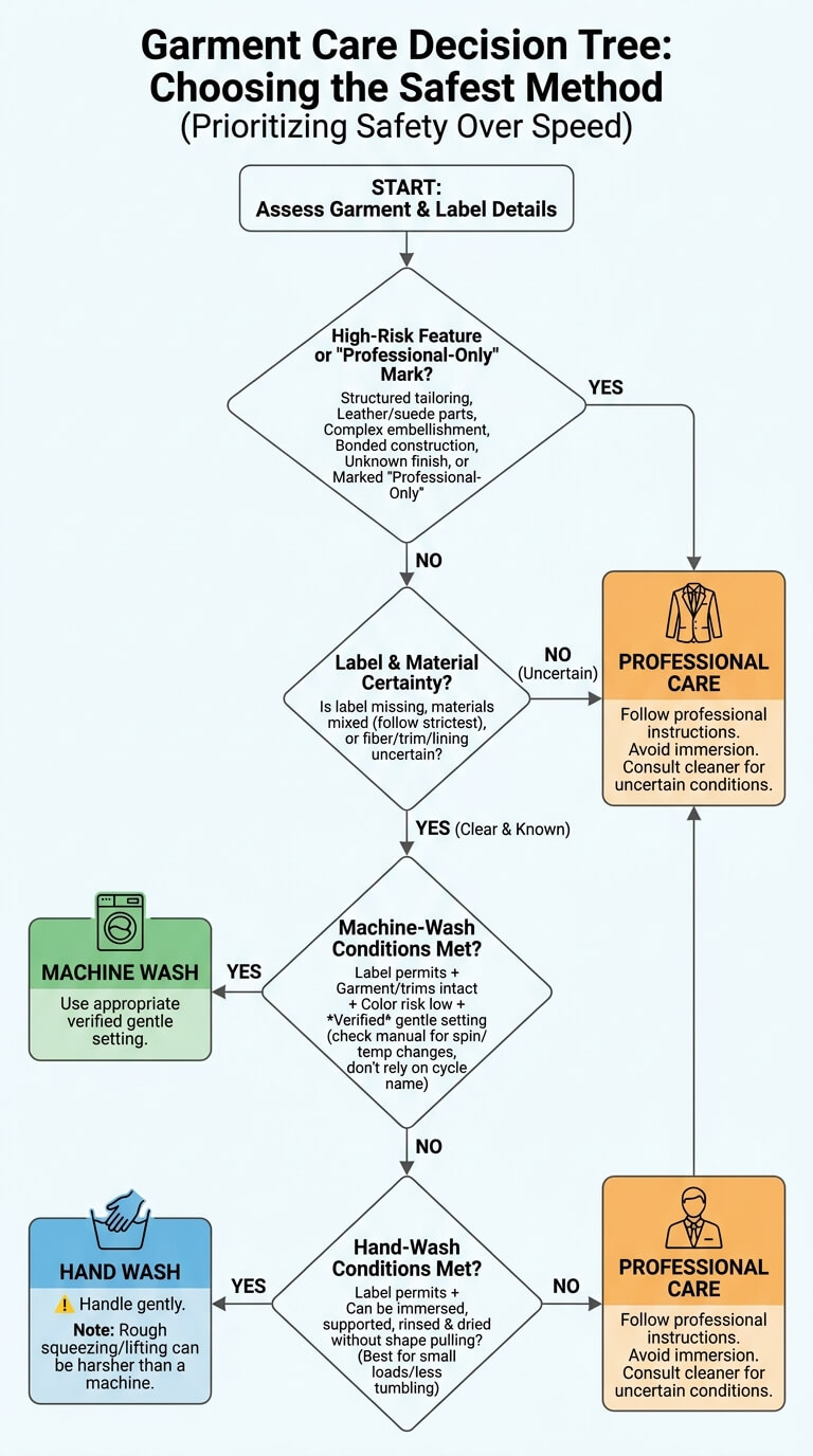 Machine Wash, Hand Wash, or Professional Care Decision Tree