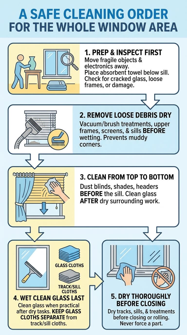 A Safe Cleaning Order for the Whole Window Area