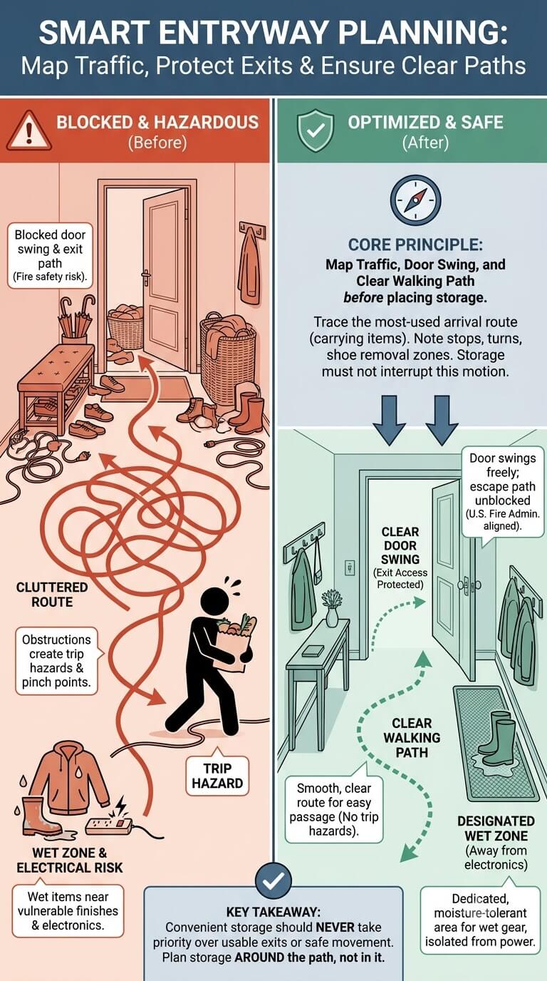 Map Traffic, Door Swing, and the Clear Walking Path