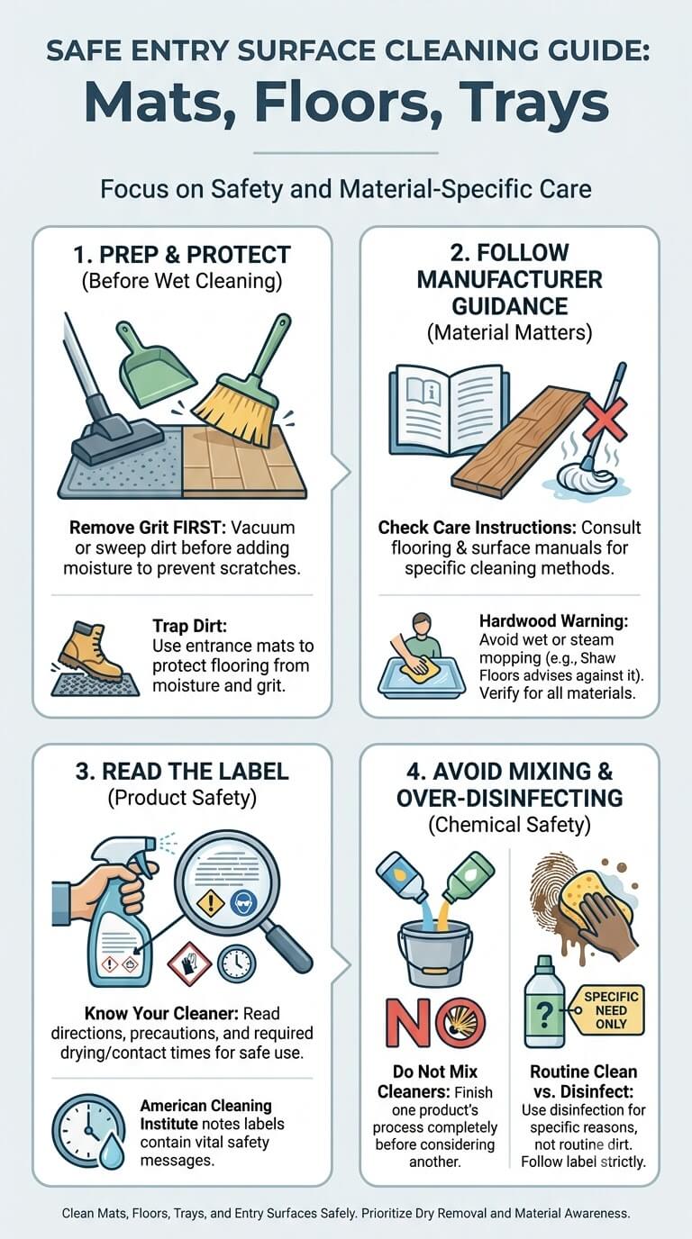 Clean Mats, Floors, Trays, and Entry Surfaces Safely