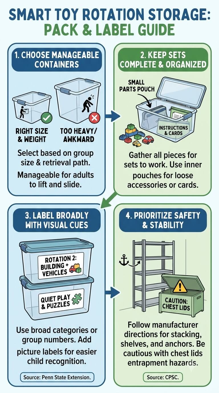 Pack and Label Stored Rotation Toys