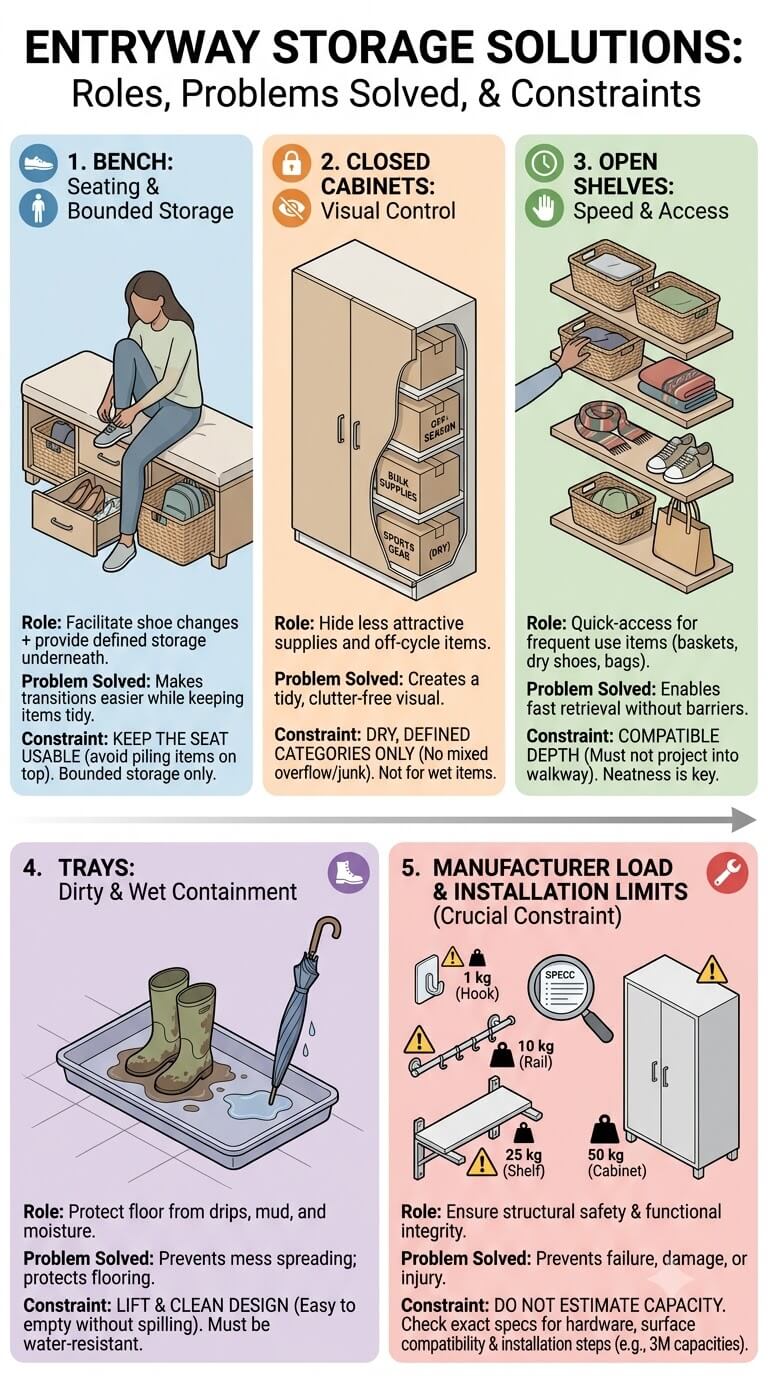 Decide the Role of Benches, Cabinets, Shelves, Trays, and Baskets