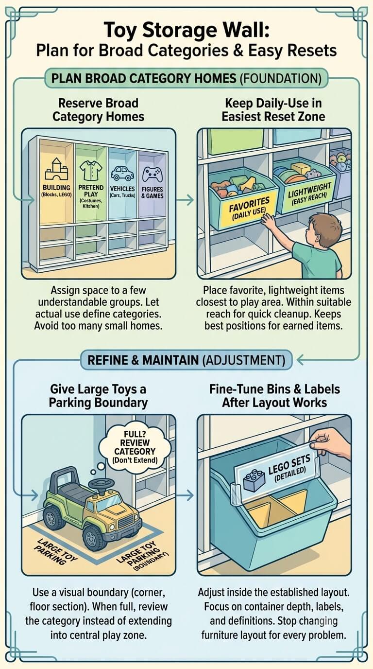 Plan the Toy Storage Wall Around Broad Categories