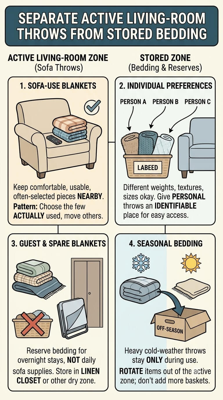 Separate Active Living-Room Throws From Stored Bedding